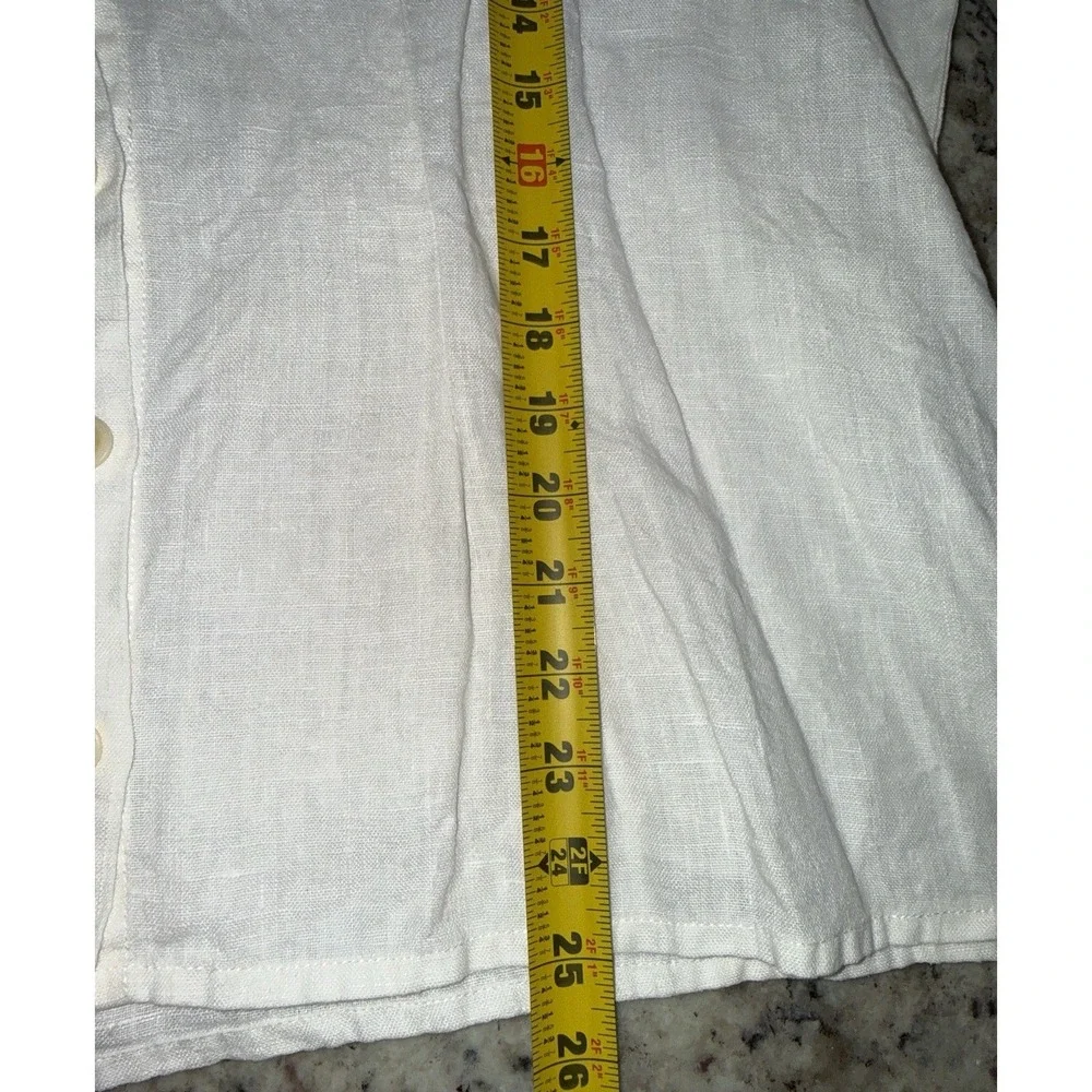 FLAX 100% Linen White Short Sleeve Button Down Shirt Blouse Lagenlook - Large - Picture 7 of 7